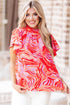 Artistic Muse Abstract Print Ruffle Cascade Mock Neck Blouse